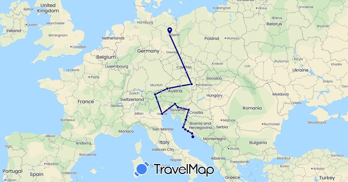 TravelMap itinerary: driving in Austria, Germany, Croatia, Italy, Slovenia (Europe)